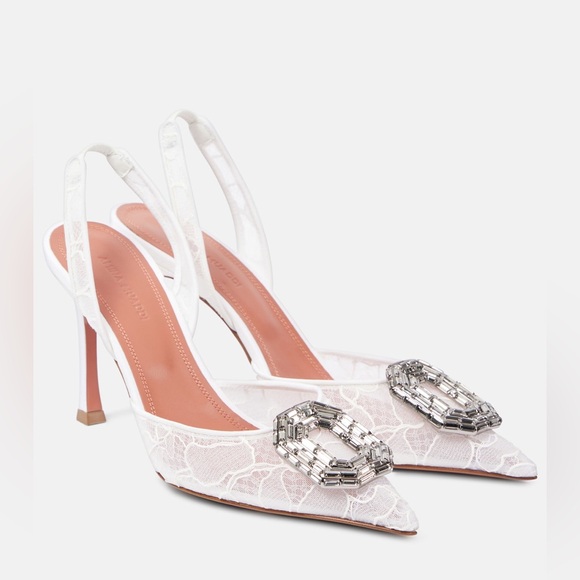 Amina Muaddi Shoes - Amina Muaddi Camelia White Lace Heels